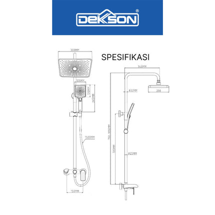 Shower Set 3 Function Dekkson SS 7828-3 CP MB Shower Tiang Set Column Mandi Keran Kran Panas Dingin Chrome Black