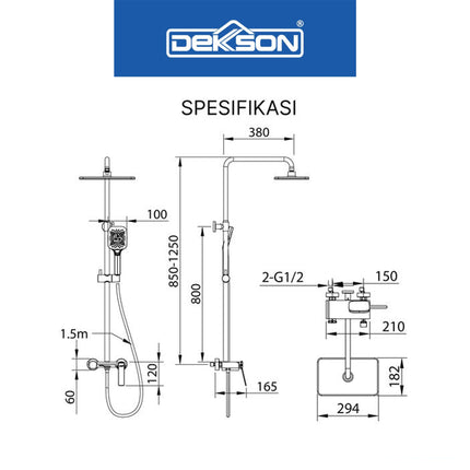 Shower Set Tiang Dekkson SS 8518-3 Keran Shower Mixer Air Panas Dingin Shower Tiang Set Keran Mandi Kran Panas Dingin