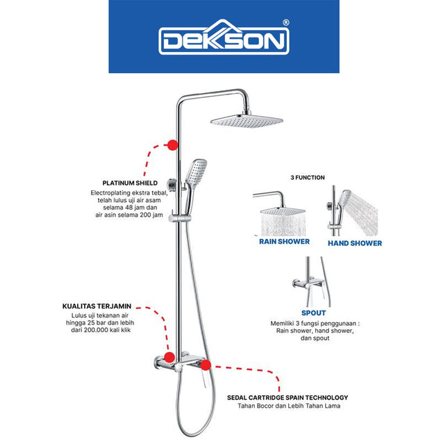 Shower Set Tiang Dekkson SS 8518-3 Keran Shower Mixer Air Panas Dingin Shower Tiang Set Keran Mandi Kran Panas Dingin