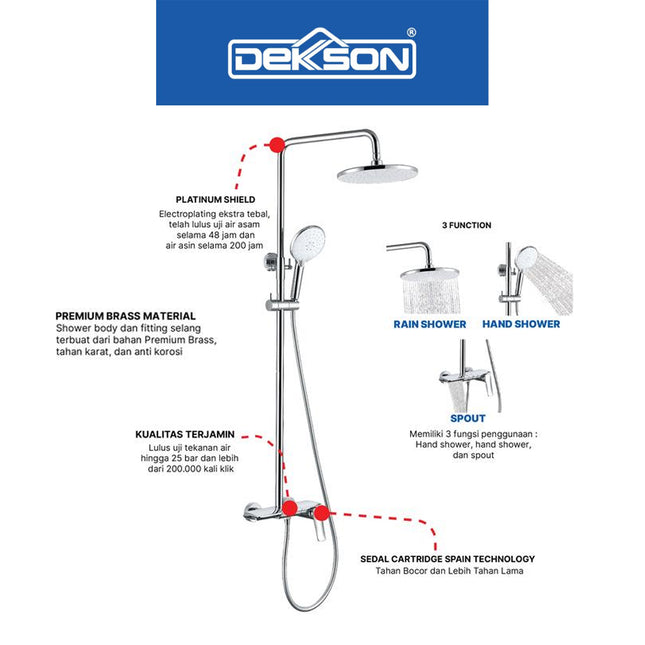 Shower Set Tiang Dekkson SS 8718-3 Keran Shower Mixer Air Panas Dingin Chrome Black Gunmetal