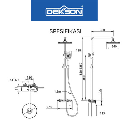 Shower Set Tiang Dekkson SS 8718-3 Keran Shower Mixer Air Panas Dingin Chrome Black Gunmetal