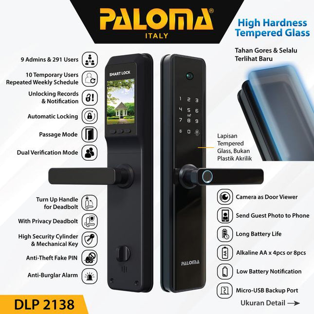 Smart Lock Camera Door Viewer PALOMA DLP 2138 Kunci Pintu Handle Digital