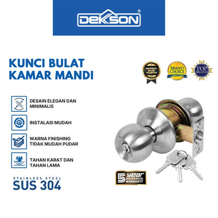 Kunci Bulat Dekson Dekkson KCBL DL8587 ET SSS Handle Knob Lockset Tubular Pintu Kamar Mandi DL 8587