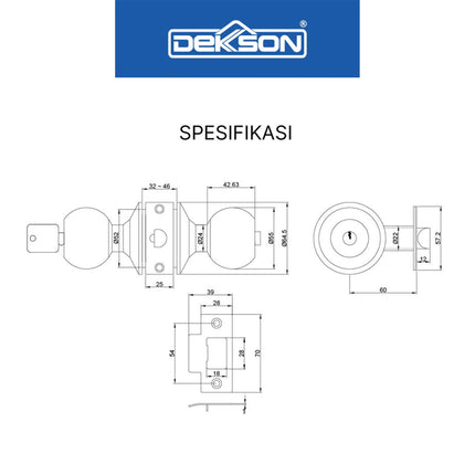 Kunci Bulat Dekson Dekkson KCBL DL8587 ET SSS Handle Knob Lockset Tubular Pintu Kamar Mandi DL 8587