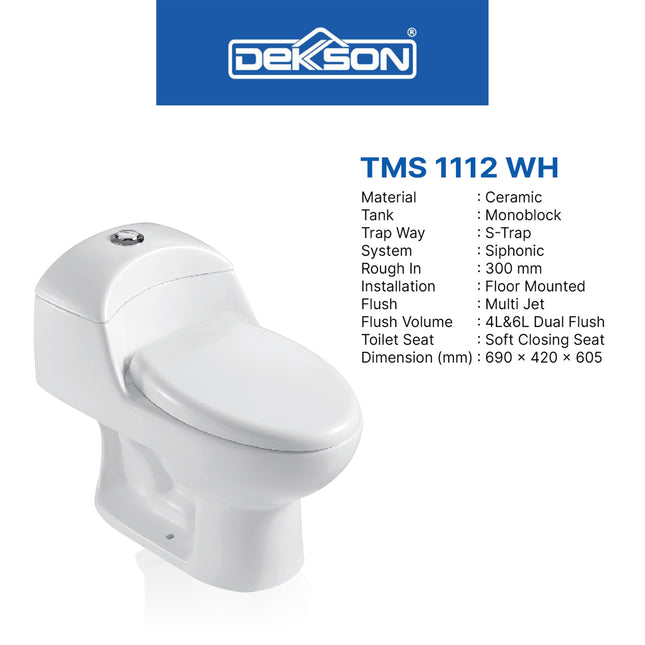 Kloset Toilet Monoblock Siphonic TMS 1112 S Trap WH FREE Stop Valve 2 Out - Shower Hose - Jet Shower Set