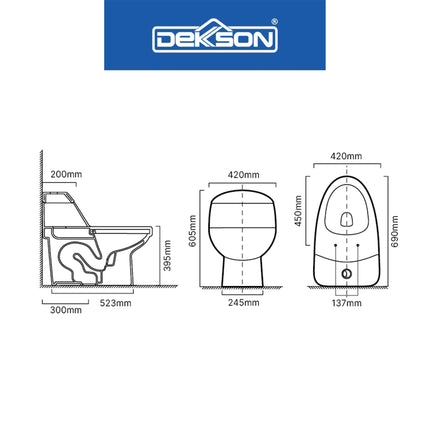 Kloset Toilet Monoblock Siphonic TMS 1112 S Trap WH FREE Stop Valve 2 Out - Shower Hose - Jet Shower Set