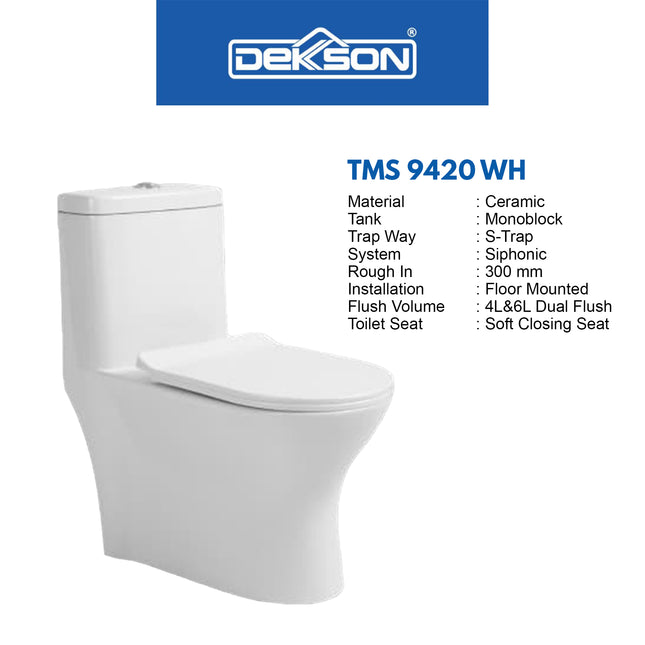 Kloset Toilet Monoblock Siphonic TMS 9420 S Trap WH FREE Stop Valve 2 Out - Shower Hose - Jet Shower Set