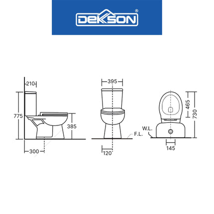 Kloset Toilet Duoblock Washdown Dekkson TDW 2678 S Trap WH FREE Stop Valve 2 Out - Shower Hose - Jet Shower Set