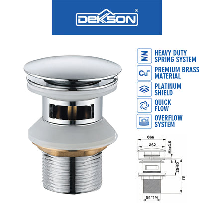 Waste Fitting Pop-Up Dekkson WF 8002 Chrome Polish lubang Pembuangan Air Wastafel Drain Waste Fitting