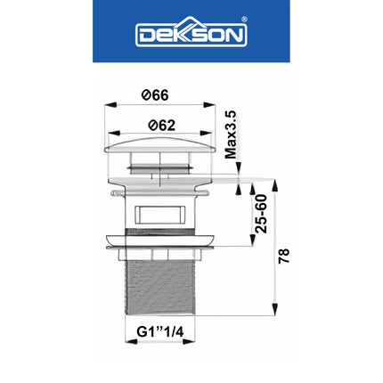 Waste Fitting Pop-Up Dekkson WF 8002 Chrome Polish lubang Pembuangan Air Wastafel Drain Waste Fitting